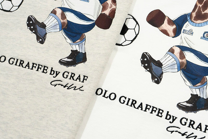 GRAF&WU Football Sports Giraffe Print Embroidered T-shirt