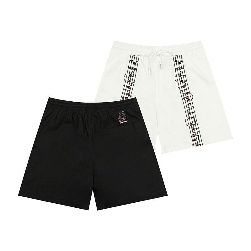 GRAF&WU Music Note Cute Ghost Embroidery Sports Shorts
