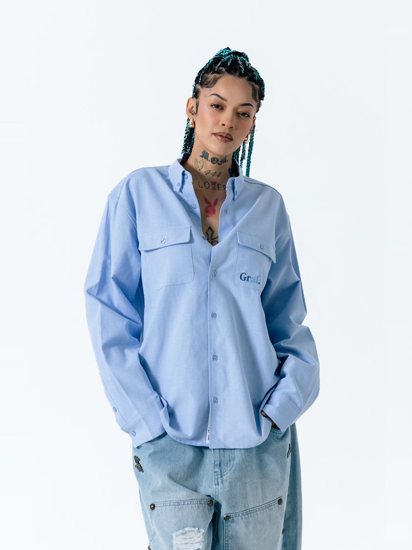GRAF&WU Shirts Gradient Graf Brand Embroidery Oxford Shirt Comfortable Shirt Men Women Street Pure Daily Polo Shirt