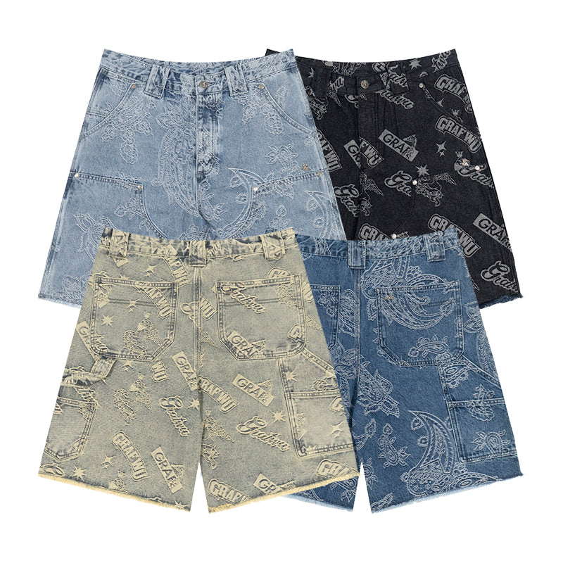 GRAFWU Jacquard Denim Embroidery Shorts