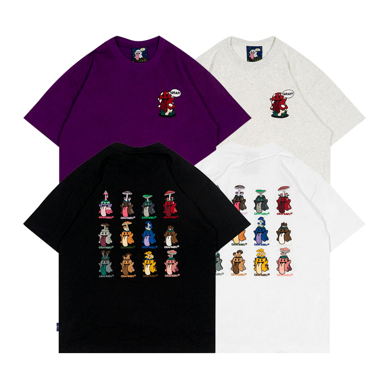 GRAF&WU T-Shirts Cute Nature Shroom Pattern Short Sleeve Fashionable 12 Mushroom Boo Ghost Design T-Shirts