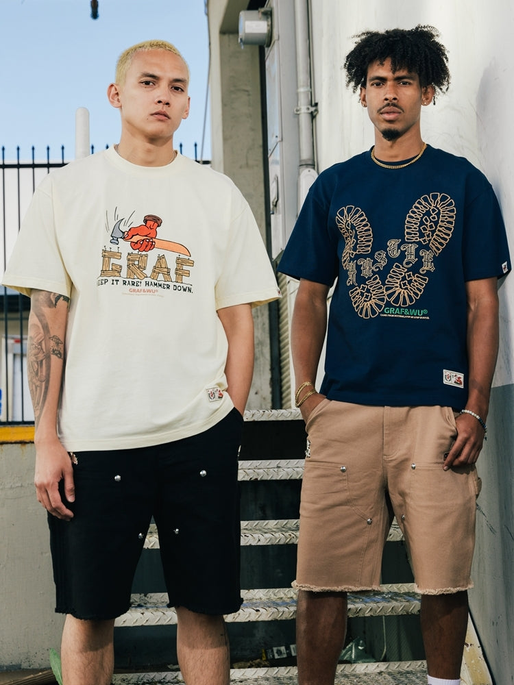 GRAF&WU T-Shirt Hammer Down Pattern Design T-Shirts Men Casual Summer Short Sleeve Cotton T-Shirts