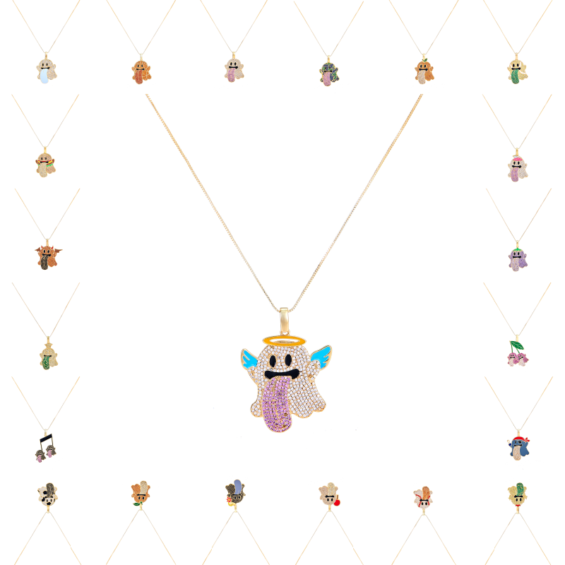 GRAF&WU Necklaces Booghost Trend Pendants Cute Ghost 2.0 Angel Demon Necklace Rhinestone Hand-Inlaid Jewelry Gold-Plated Accessories