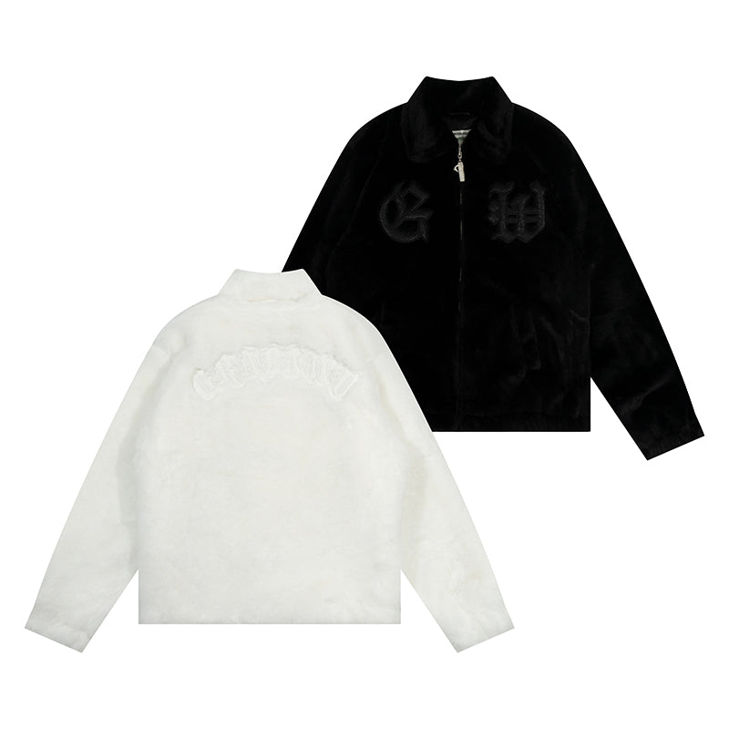 GRAF&WU Snakeskin Patch Faux Fur Jacket | Embroidered Logo Streetwear Coat - Faux Snakeskin Embroidery