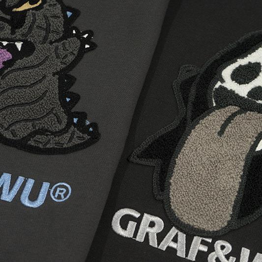 GRAF&WU Halloween Godzilla Unicorn Cute Ghost Embroidery Fleece Hoodie