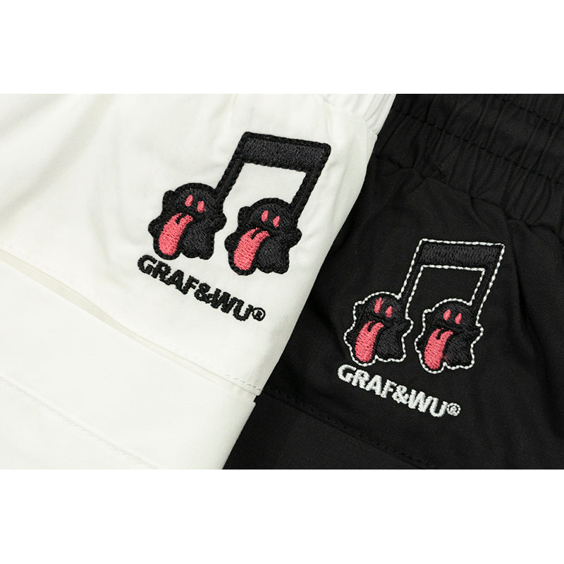 GRAF&WU Music Note Cute Ghost Embroidery Sports Shorts