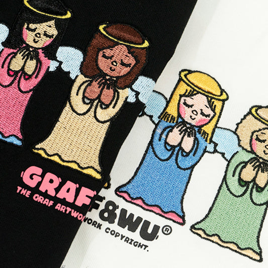GRAFWU 4 Girls Angels Praying Embroidered T-Shirt