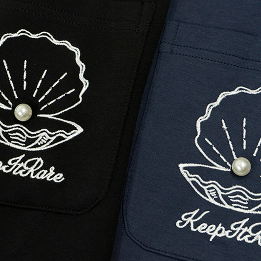 GRAF&WU【A Pearl】T-Shirts Opened Shell Pearl Fashion Short Sleeves Embroidery Pattern Short Sleeve Small Pocket Detail Design Tees Summer T-Shirt