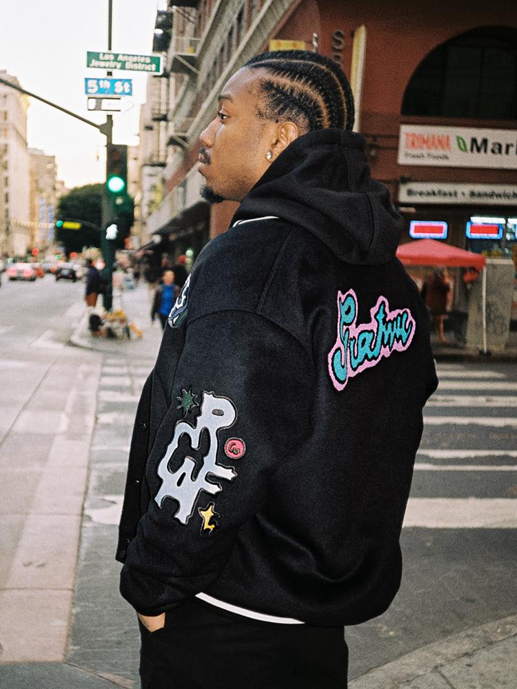GRAF&WU Embroidered Angel Giraffe Thick Baseball Jacket