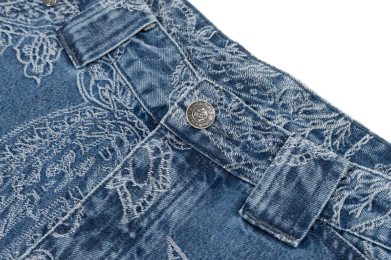 GRAFWU Jacquard Denim Embroidery Shorts