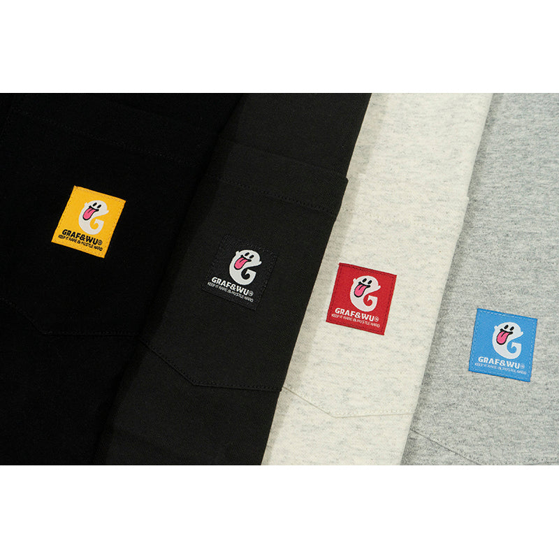 GRAF&WU 【Workwear Ghost】T-Shirts G Letter Cute Ghost Short Sleeve Wear-Resistant Pocket T-Shirt Cotton Loose Short Sleeves