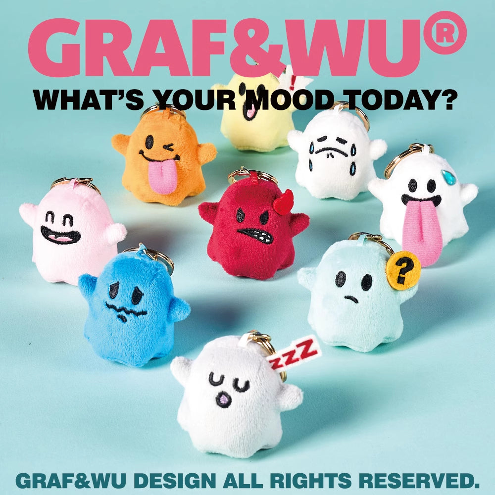 GRAF&WU Mini Bag Charm What'S Your Mood Today Bag Pendant Cute Ghost Plush Doll Keychain Men Women Teens Lovely Daily Dool Keyrings