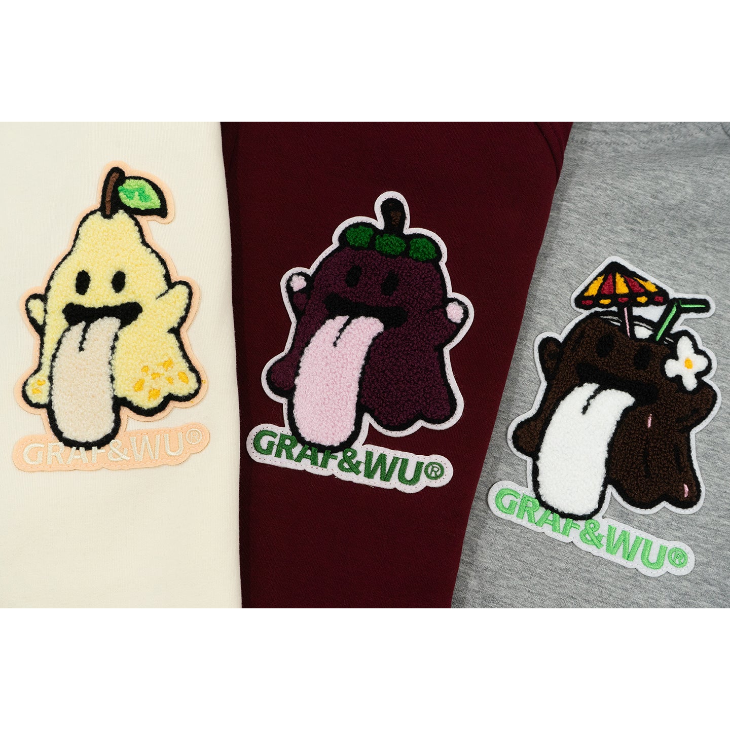 GRAF&WU Fruit Party Peach Lychee Banana Cute Ghost Thin Zip-up Hoodie