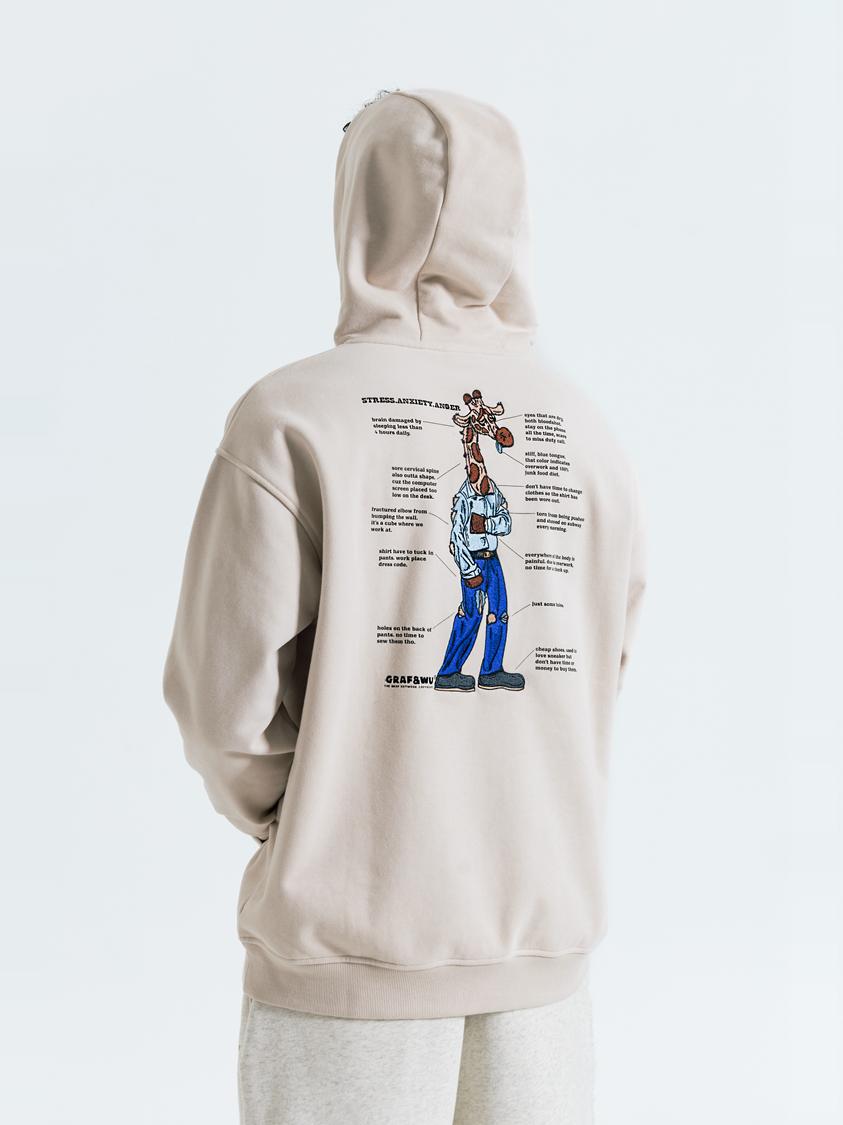 GRAF&WU Giraffe Stress Work Survivor Embroidery Hoodie