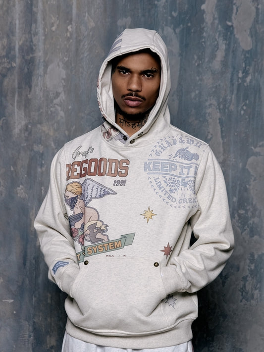 GRAF&WU AK47 Angel Goddess Blessing Floral Fleece Hoodie