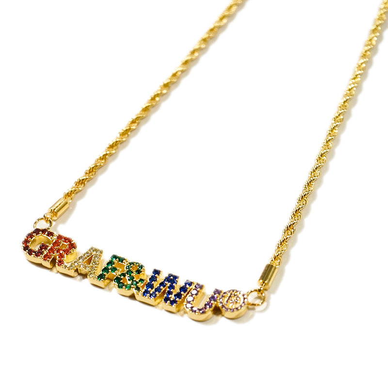 GRAF&WU Necklaces Rainbow Letter Inlaid Diamond Necklace 18k Gold Plated Jewelry Hip Hop Pendant Clavicle Chain Accessories