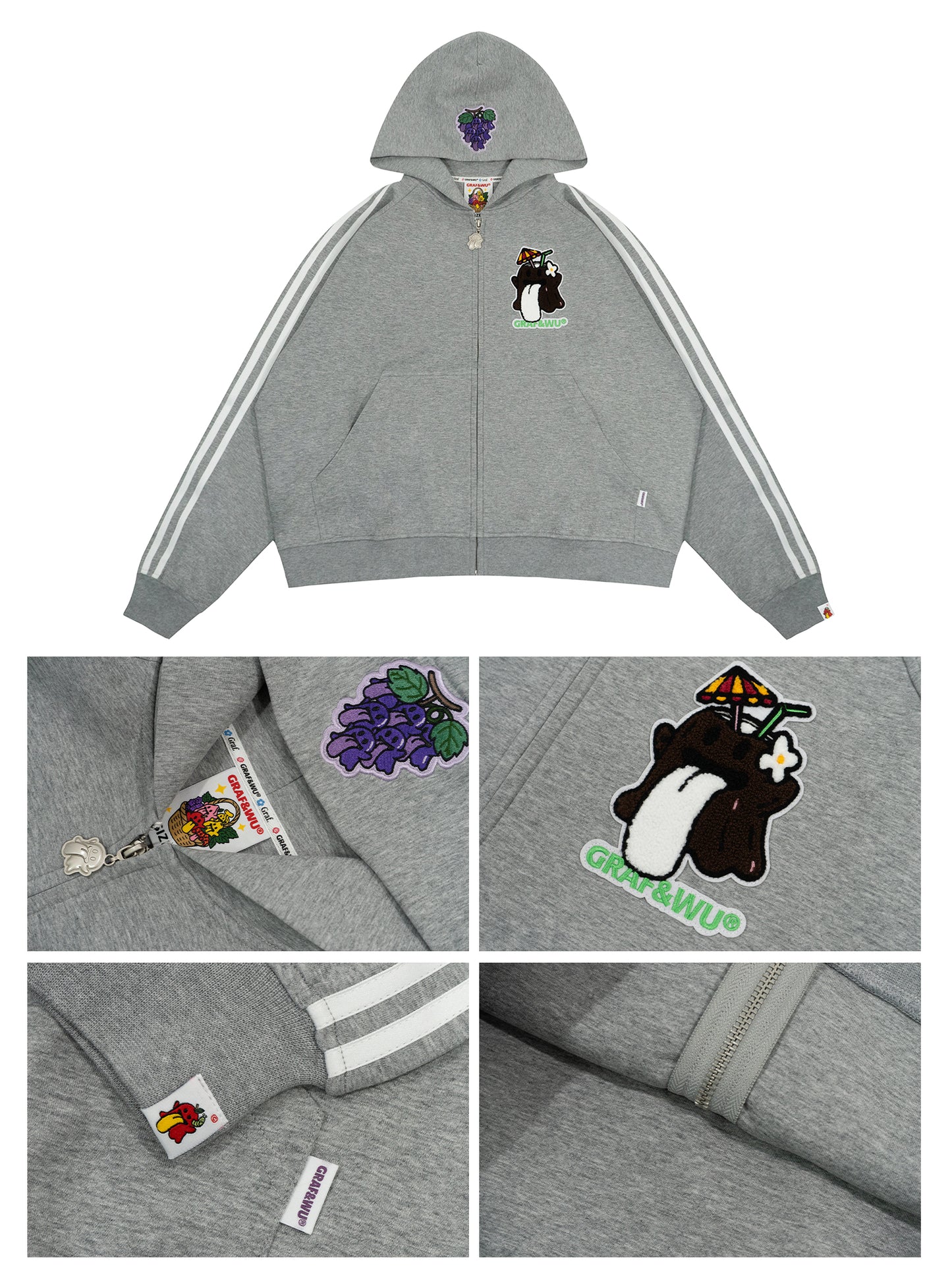 GRAF&WU Fruit Party Peach Lychee Banana Cute Ghost Thin Zip-up Hoodie