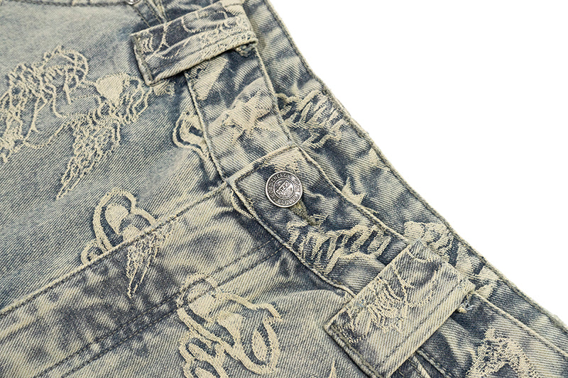 GRAFWU Jacquard Denim Embroidery Shorts