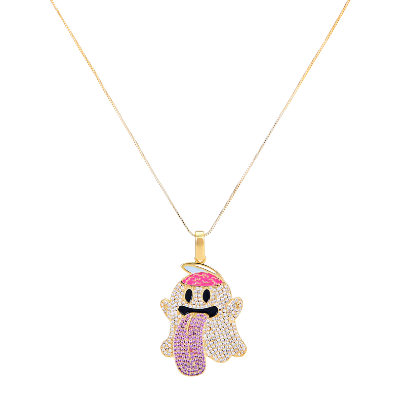 GRAF&WU Necklaces Booghost Trend Pendants Cute Ghost 2.0 Angel Demon Necklace Rhinestone Hand-Inlaid Jewelry Gold-Plated Accessories
