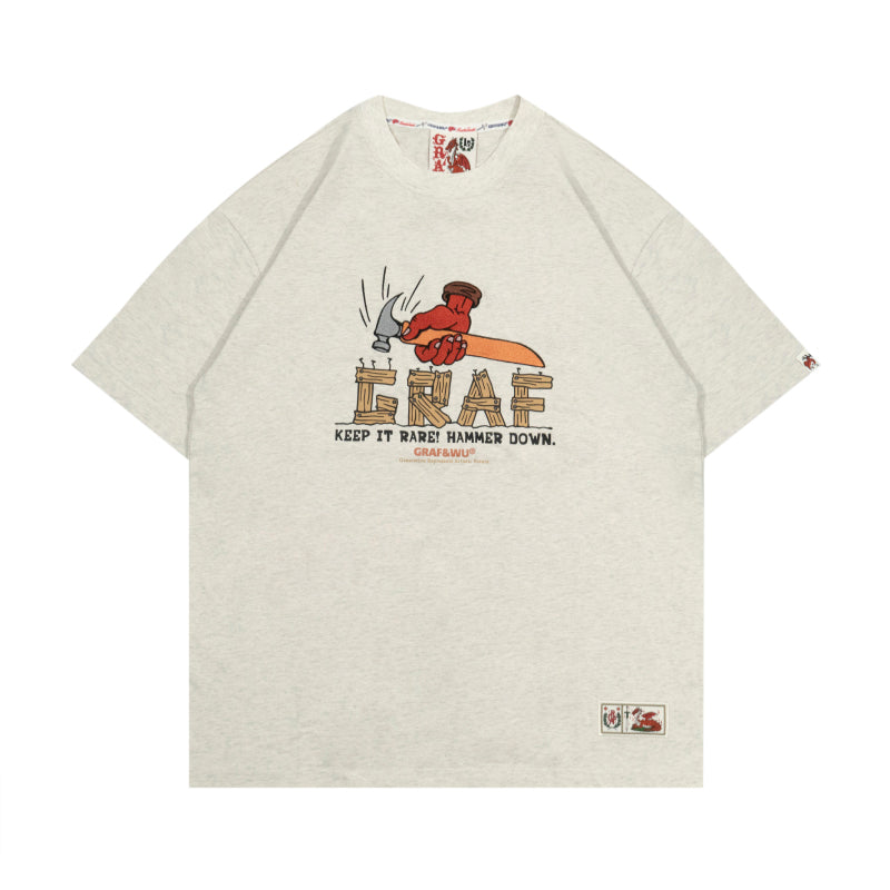 GRAF&WU T-Shirt Hammer Down Pattern Design T-Shirts Men Casual Summer Short Sleeve Cotton T-Shirts