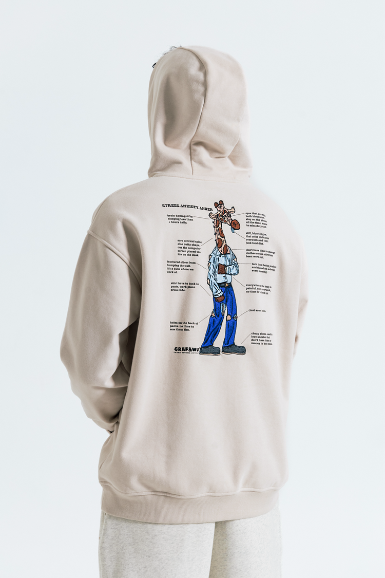 GRAF&WU Giraffe Stress Work Survivor Embroidery Hoodie