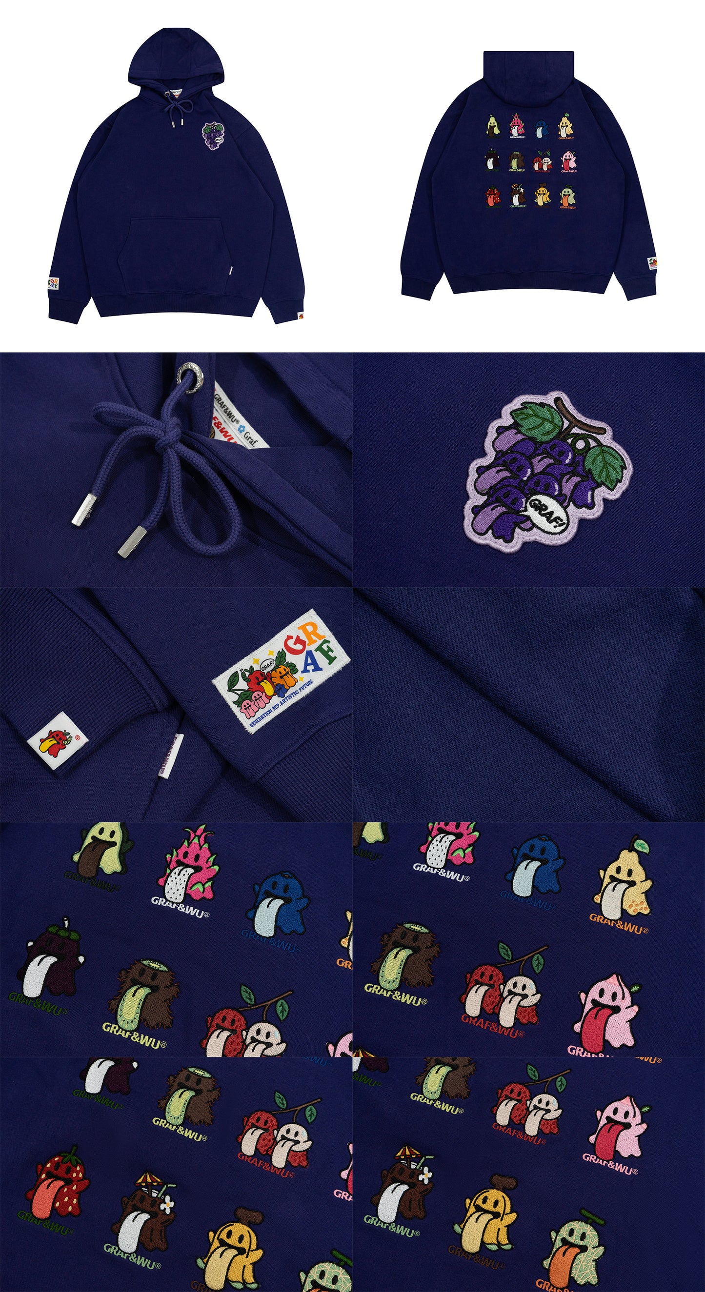 GRAF&WU Fruit Party 12 Embroidery Cute Ghost Hoodie