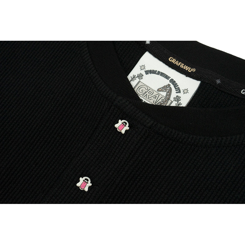 GRAFWU Cute Ghost Buttons and Retro Henry Collar T-Shirts