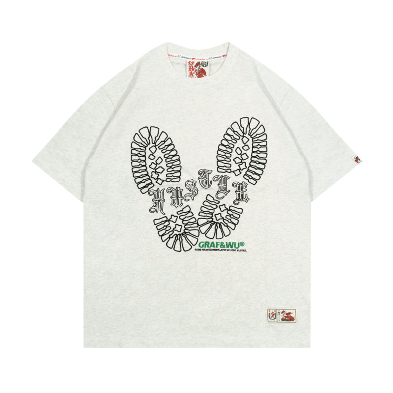 GRAF&WU T-Shirts【24vol.1】One Step At A Time Short Sleeves Hustle Shoe Print Street Short Sleeve Pure Cotton T-Shirt Casual Summer Tees