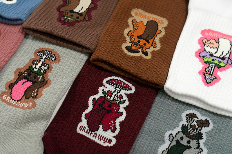 GRAF&WU Socks Magic Mushroom BooGhost Character Socks Cute Ghost 2.0 Socks Skateboard Sports Cotton Socks Men Women Fashion Socks