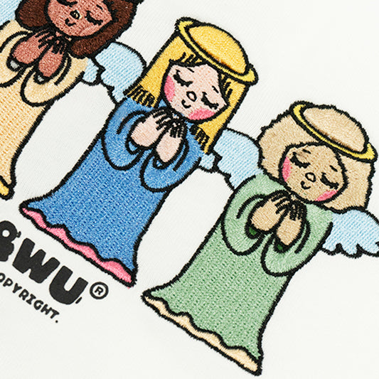 GRAFWU 4 Girls Angels Praying Embroidered T-Shirt