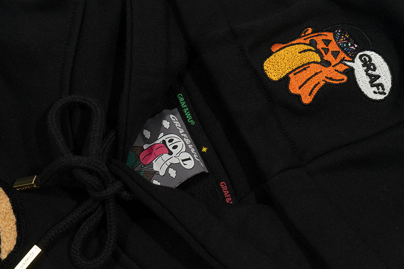 GRAF&WU Halloween Godzilla Unicorn Cute Ghost Embroidery Fleece Hoodie