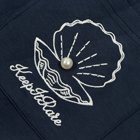 GRAF&WU【A Pearl】T-Shirts Opened Shell Pearl Fashion Short Sleeves Embroidery Pattern Short Sleeve Small Pocket Detail Design Tees Summer T-Shirt