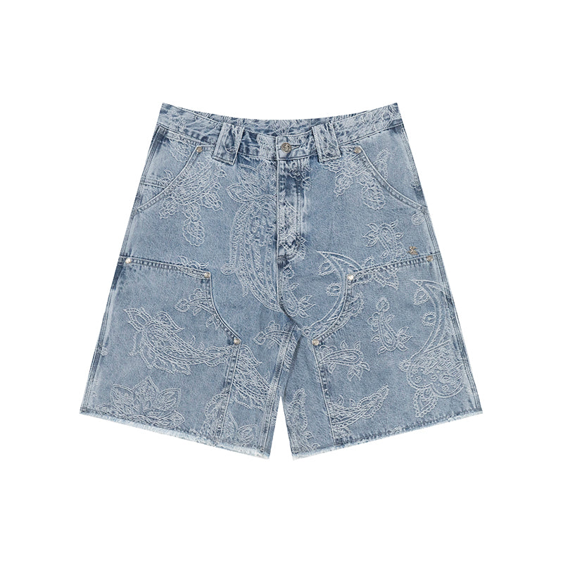 GRAFWU Jacquard Denim Embroidery Shorts