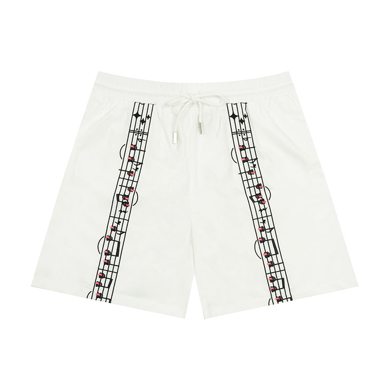 GRAF&WU Music Note Cute Ghost Embroidery Sports Shorts