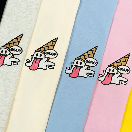 GRAF&WU 【Summer Special】T-shirts12 Ice Cream Cute Ghost Short Sleeves Embroidered Short Sleeve Men Women Cotton Casual T-shirt