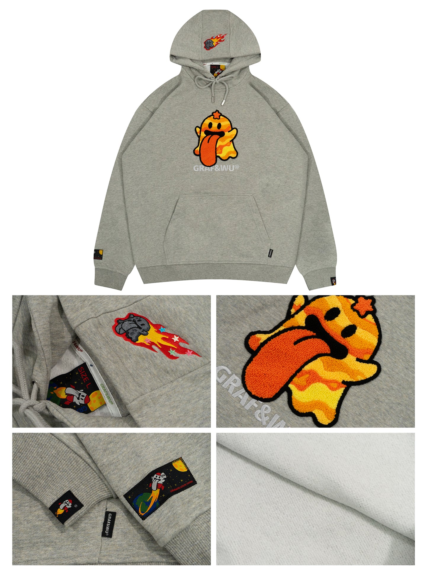 GRAF&WU Solar System Toweling Embroidery Planets Cute Ghost Hoodie
