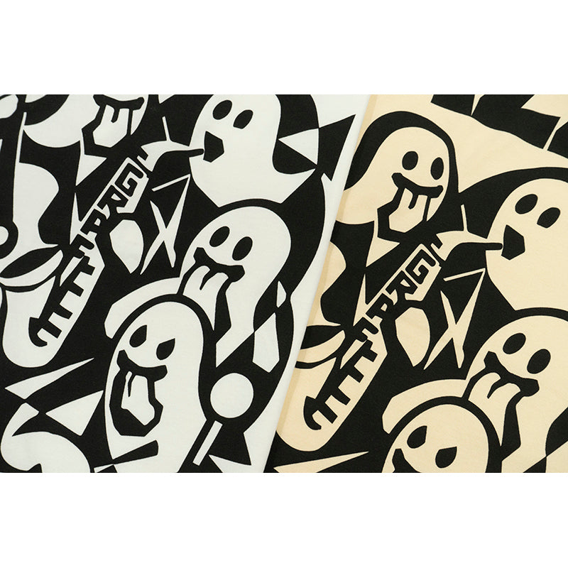 GRAF&WU T-Shirt 【Stamp Style】 Jazz! Cute Ghost T-Shirts Abstract Ghost Jazz Band Short Sleeve