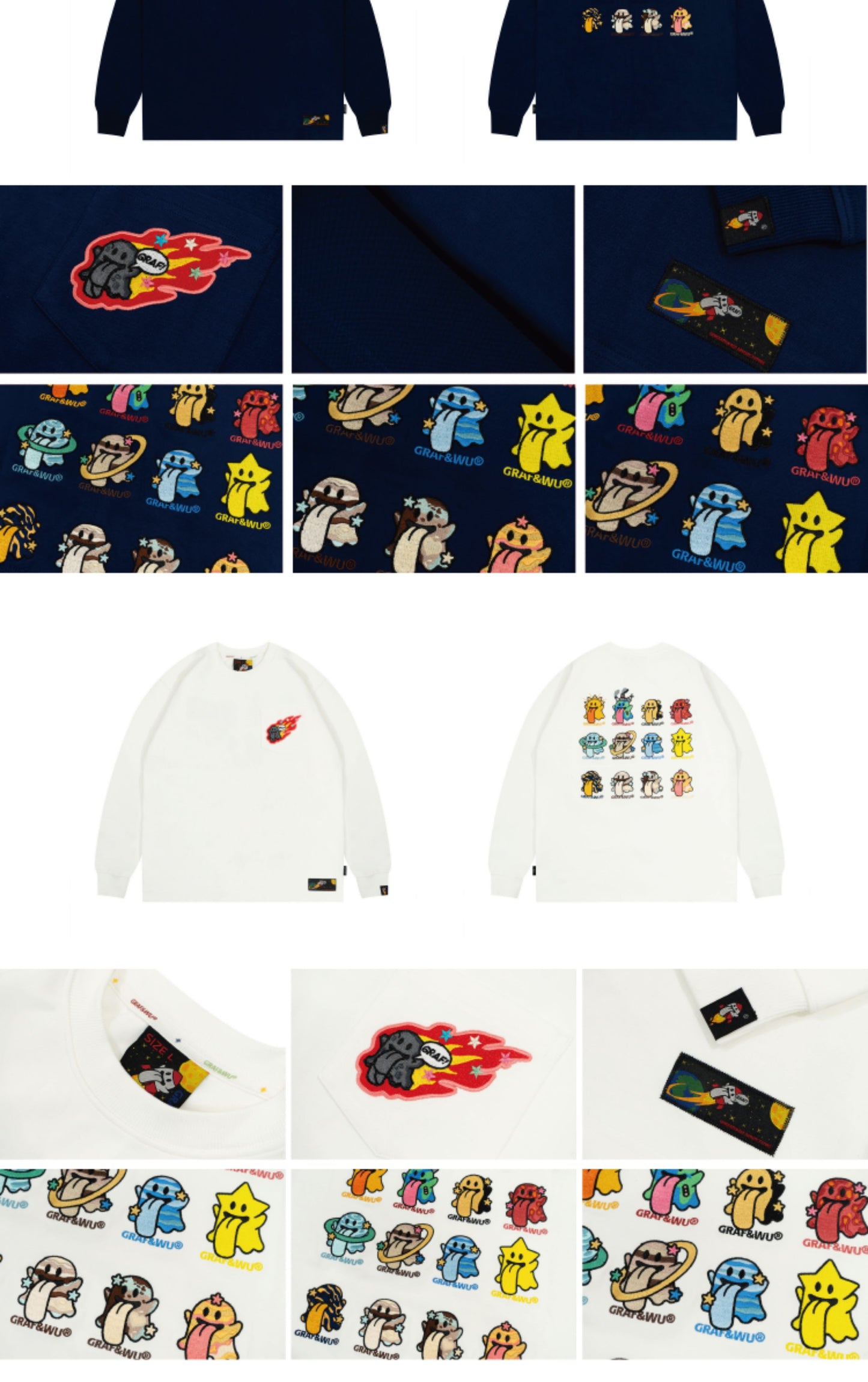 GRAF&WU Solar System 12 Planets Cute Ghost Long-sleeves Shirt