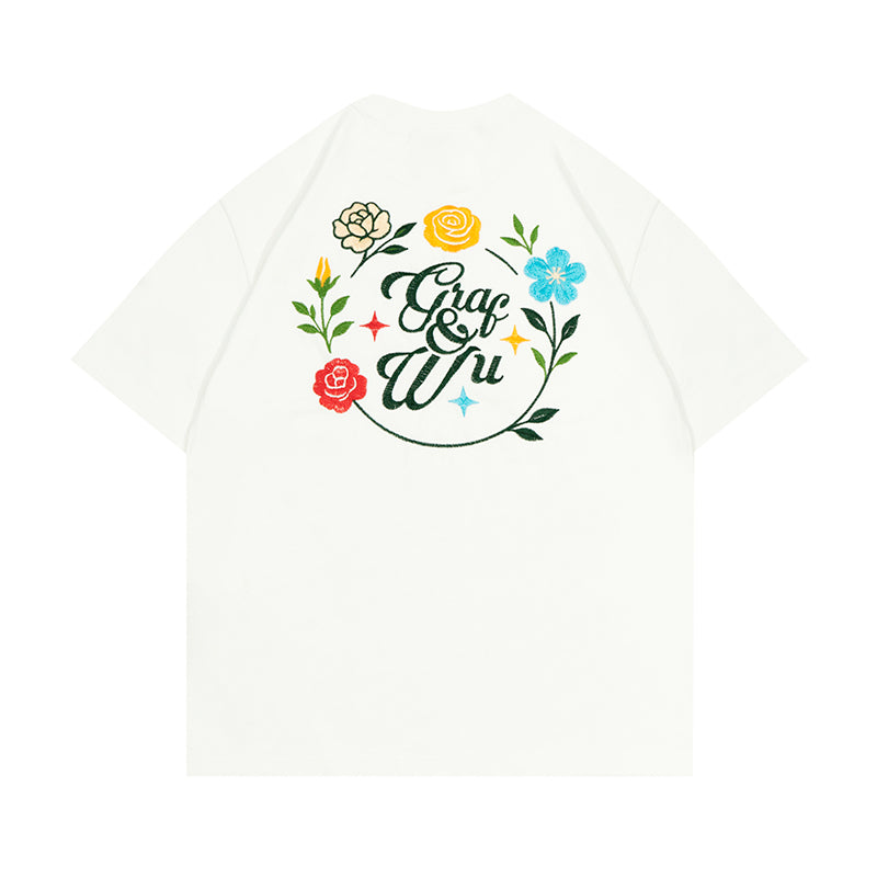 GRAFWU Handmade Embroidered Floral T-Shirt
