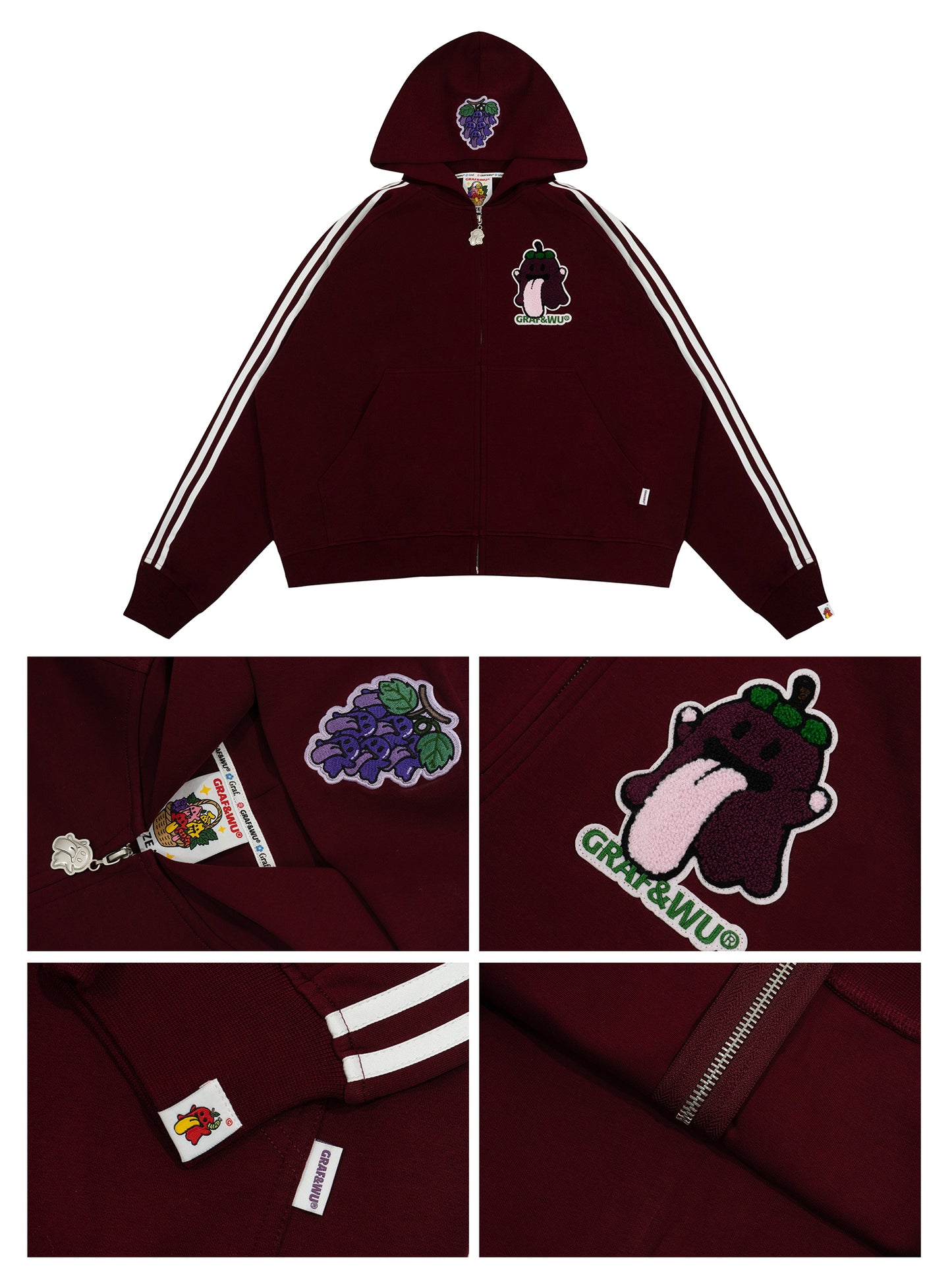 GRAF&WU Fruit Party Peach Lychee Banana Cute Ghost Thin Zip-up Hoodie