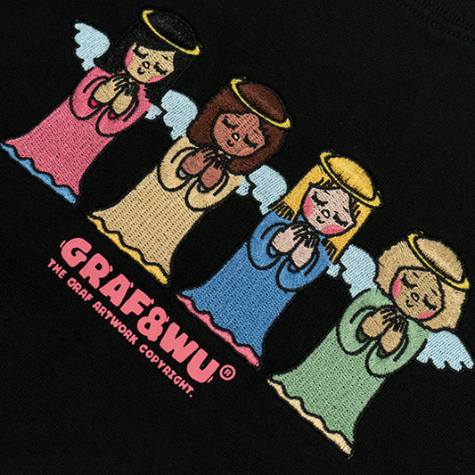 GRAFWU 4 Girls Angels Praying Embroidered T-Shirt