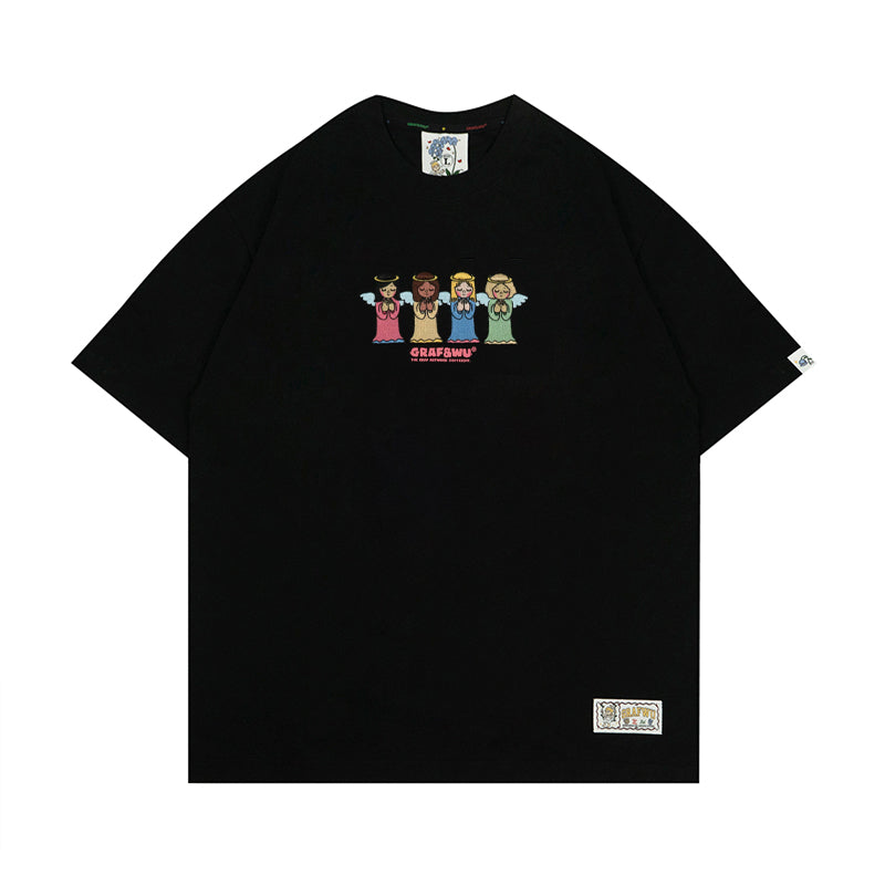 GRAFWU 4 Girls Angels Praying Embroidered T-Shirt