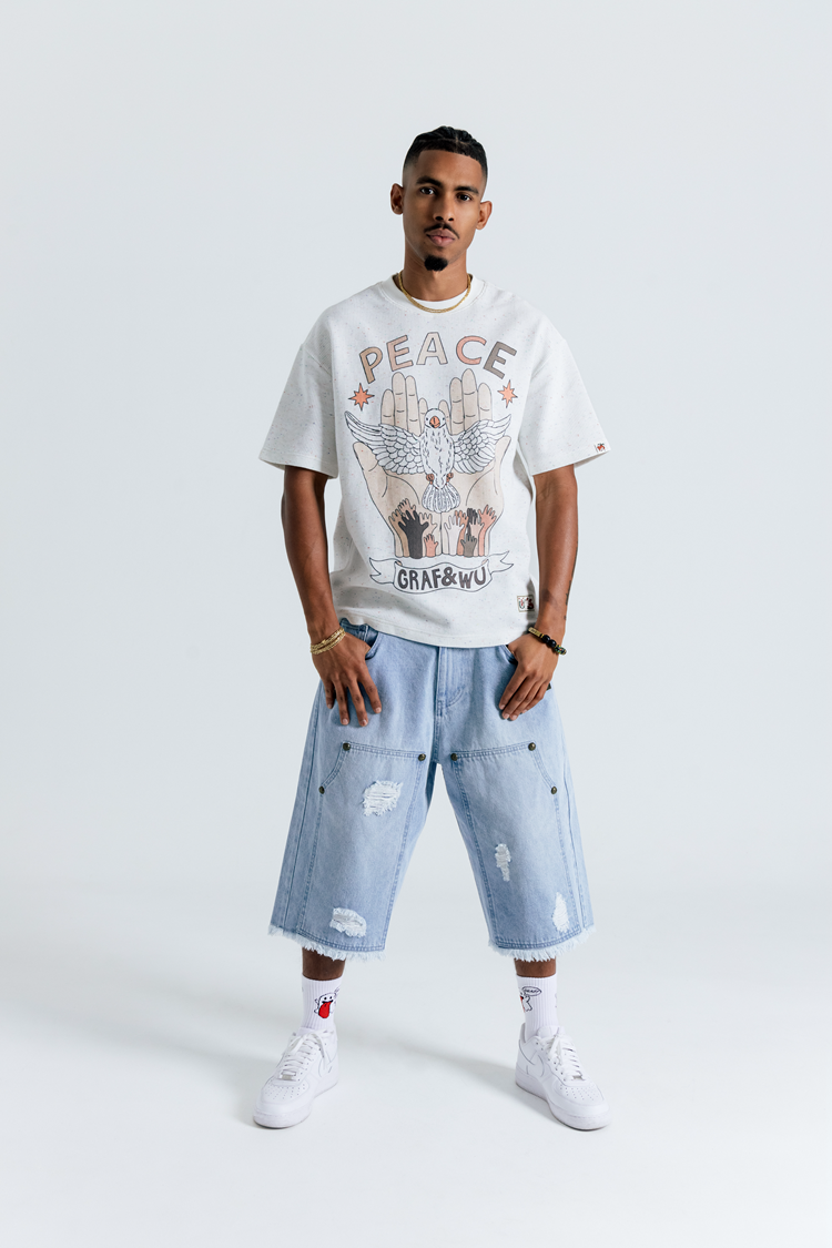 GRAF&WU Shorts Tree Branch Camouflage Ripped Pants Metal Copper Label Ak47 Angel Giraffe Lumberjack Shorts Casual Hip Hop Cargo Shorts