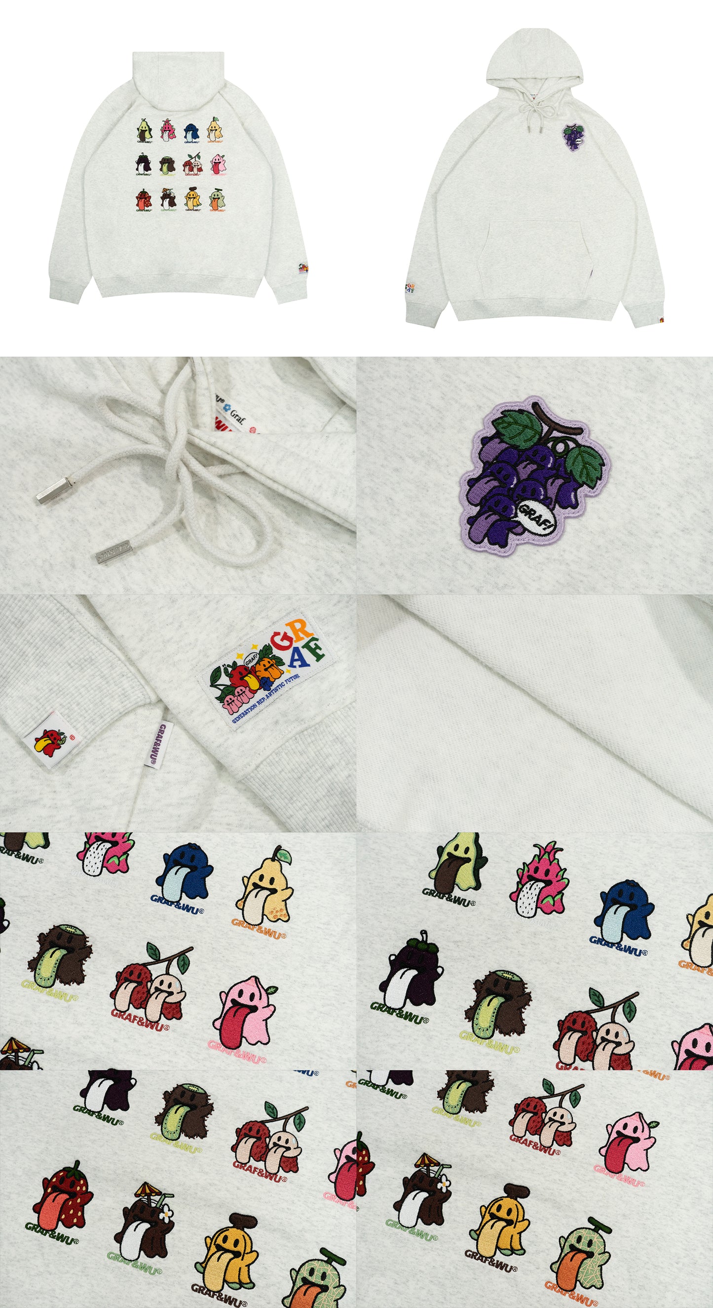 GRAF&WU Fruit Party 12 Embroidery Cute Ghost Hoodie
