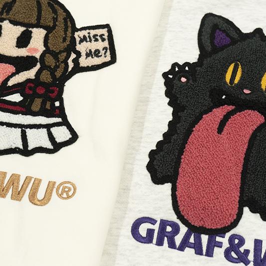 GRAF&WU Halloween Godzilla Unicorn Cute Ghost Embroidery Fleece Hoodie