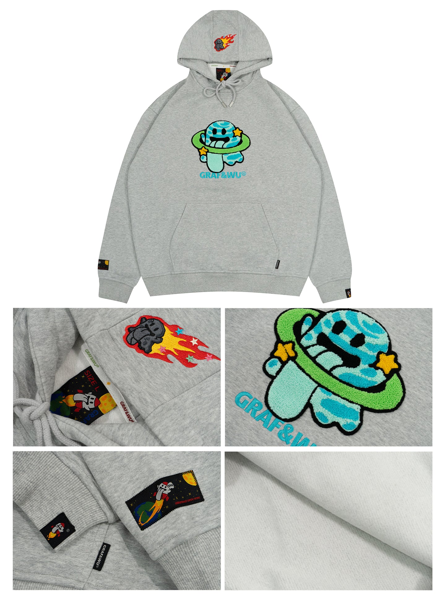GRAF&WU Solar System Toweling Embroidery Planets Cute Ghost Hoodie