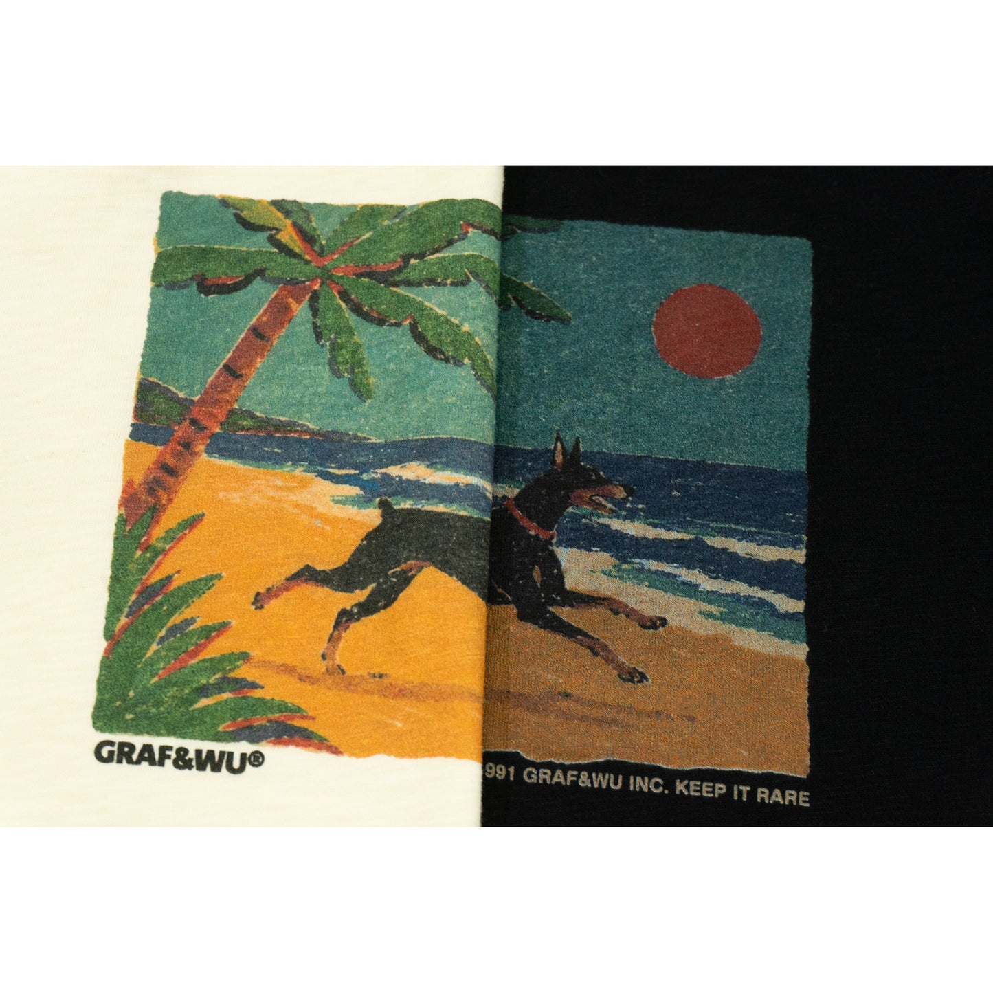 GRAF&WU Doberman Beach Running Oil Painting Pattern T-shirt