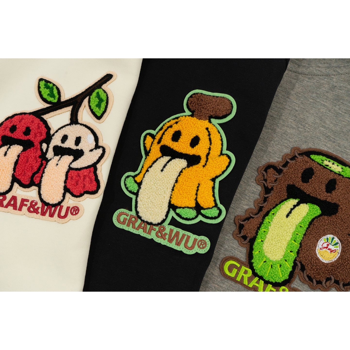 GRAF&WU Fruit Party Peach Lychee Banana Cute Ghost Thin Zip-up Hoodie