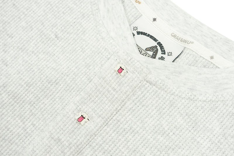 GRAFWU Cute Ghost Buttons and Retro Henry Collar T-Shirts