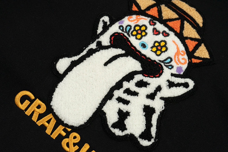 GRAF&WU Halloween Godzilla Unicorn Cute Ghost Embroidery Fleece Hoodie